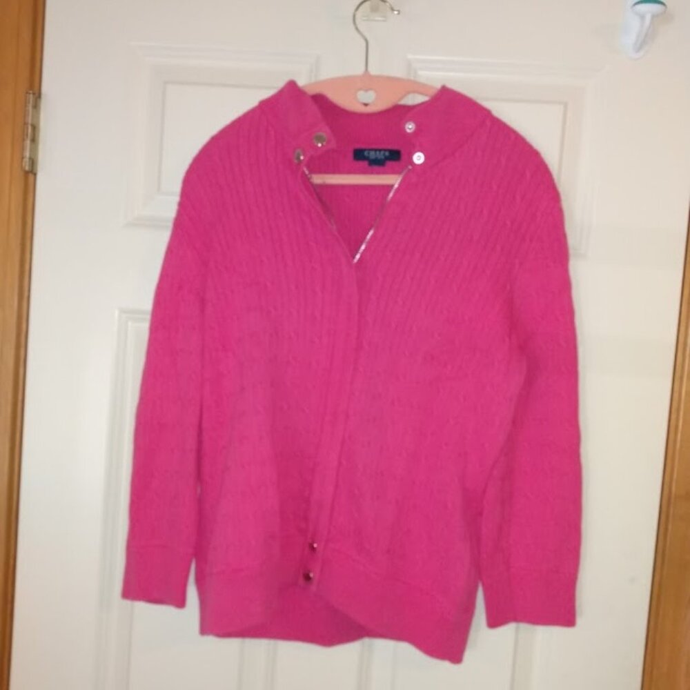 Chaps: Pink long sleeve cotton sweater zip and snap closure. Size Medium.
